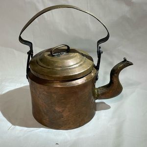 Antique Solid Copper Gooseneck Spout Tea Kettle Heavy Primitive